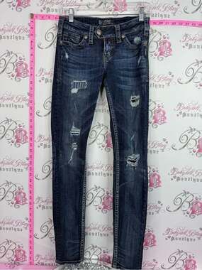 Silver Jeans y2k pants rips Distressed Dark Blue Skinny Jeans